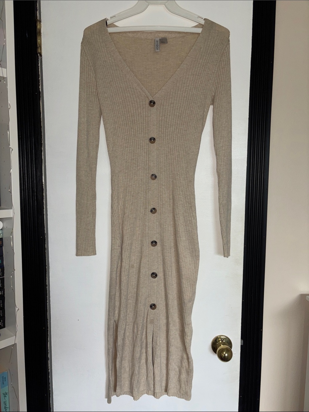 H&M Ribbed Button-Front Midi Dress